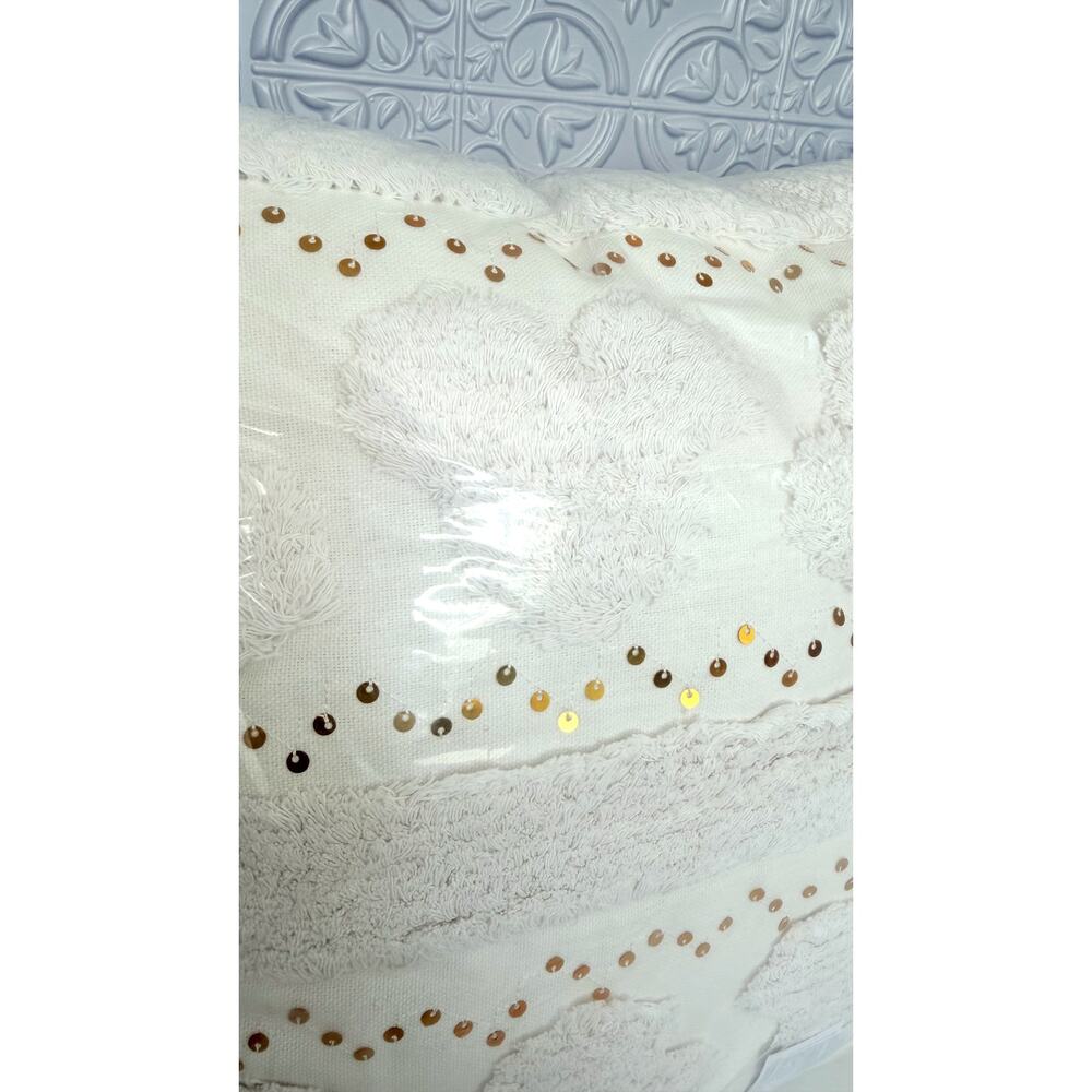 Disney Parks Boho Mickey Mouse Ivory Tufted Sequin Throw Pillow NEW - Picture 2 of 4